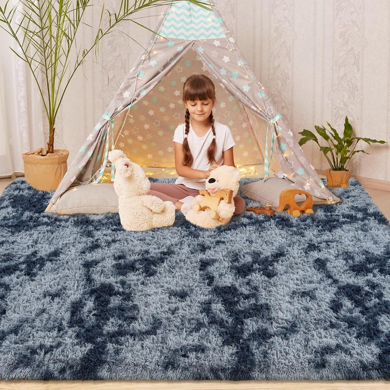Softlife Area Rug for Living Room, Fluffy Shag Plush 6x9 Blue Rugs for Bedroom Girls Kids, Shaggy Soft Fuzzy Tie Dyed Large Carpet for Dorm Bedside Ultra Cozy Non-Slip Indoor Decor - Image 4